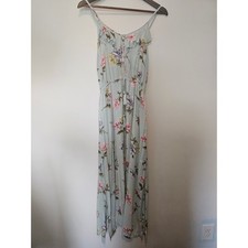 Boho Cottagecore Floral Maxi Dress Womens Small Sage Green Ruffle