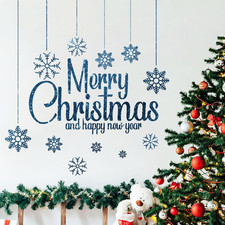 Merry Christmas Wall Decal Snowflake Quote Stickers Vinyl Holiday Decor 26x24"