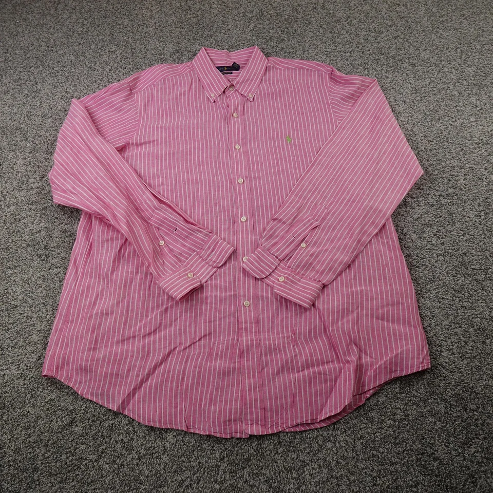 Ralph Lauren Shirt Mens 2XL Pink Ocean Wash Linen Chambray Button Up Long Sleeve - Image 2 of 4