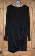 Boohoo black shimmer crossover long sleeve ruched dress 22