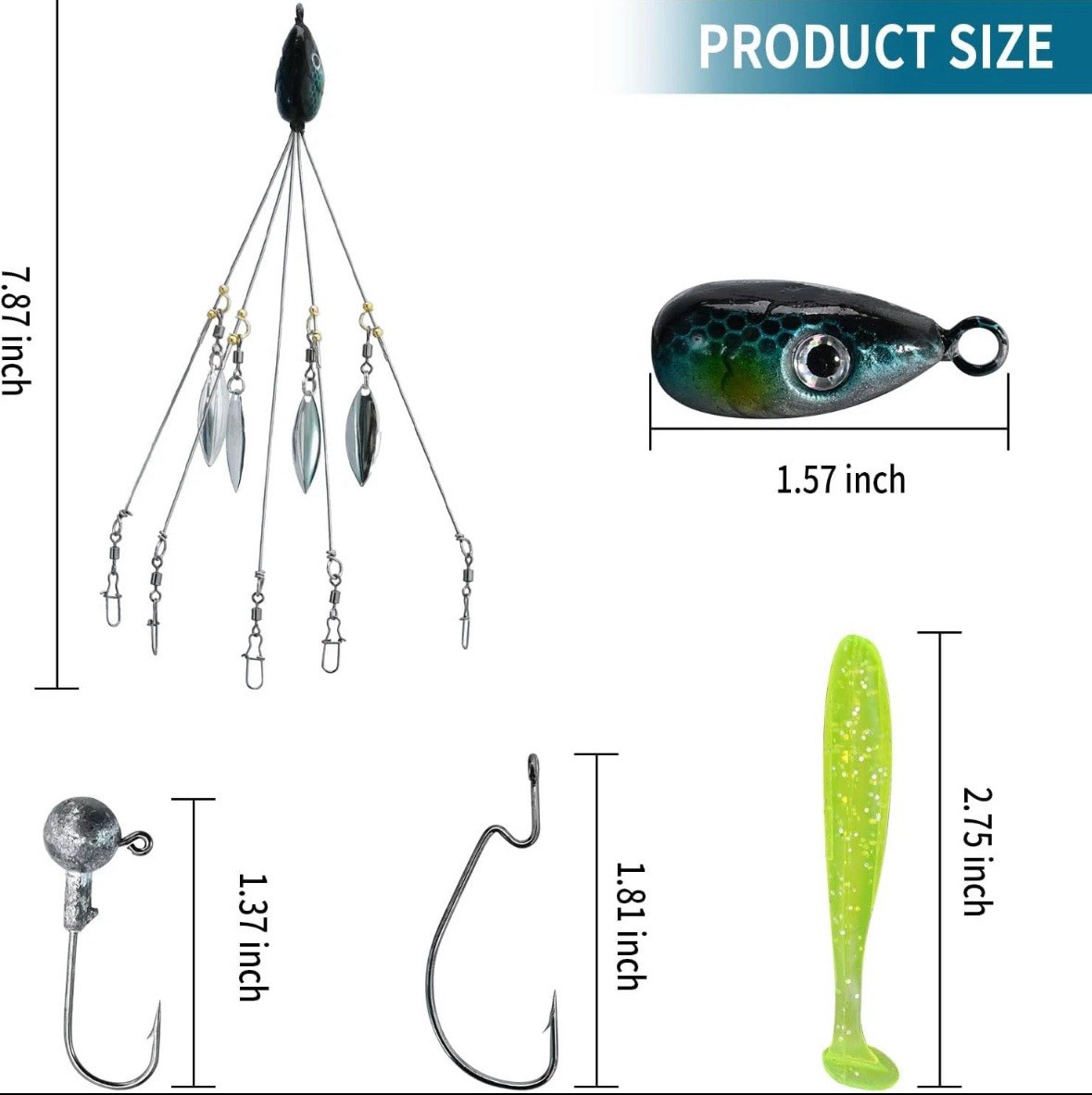 21Pcs 5 Arms Alabama Umbrella Rig for Bass Striper Rig Fishing Lures Bait Kit wi - Image 2