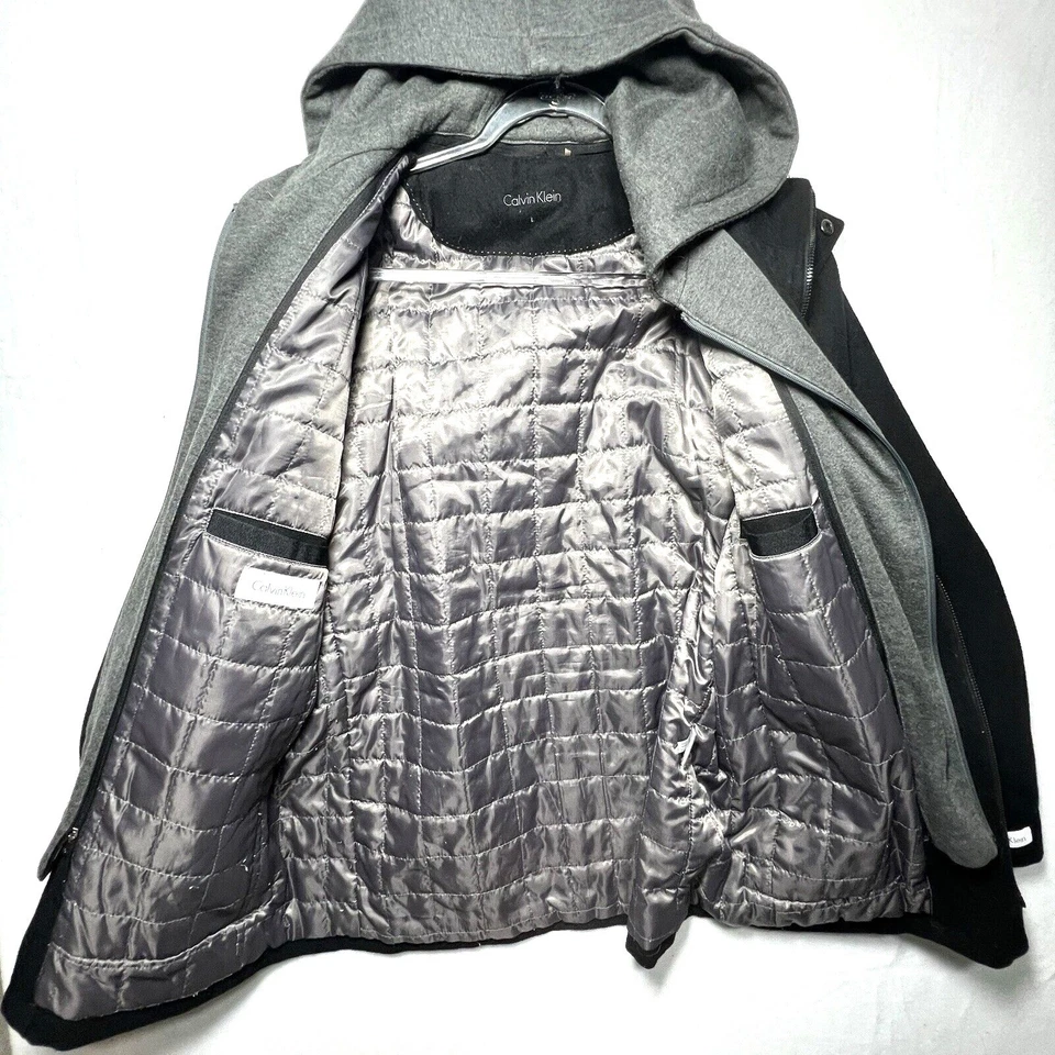 Calvin Klein Coat Mens Large Double Zip Lined Removable Center Hooded Pockets - Image 4 of 4