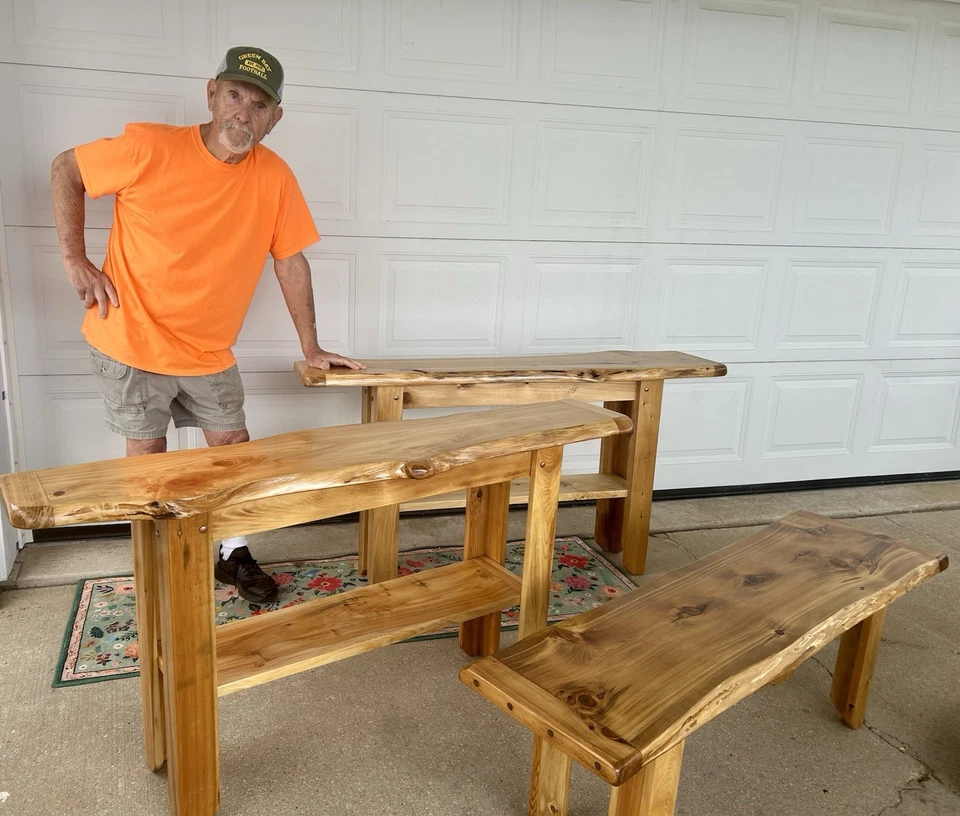 Mesa de entrada sofá grueso borde vivo 56"x16" acabado natural cedro blanco norte SB1 Foto 2 de 4