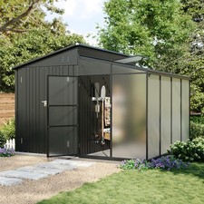 10x9ft Garden Shed Outdoor Storage Cabin W/ Greenhouse Awning Tool Bike House UK