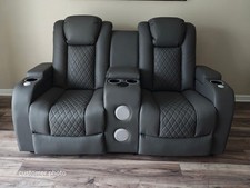 Tech 8-Smart Cinema Electric Recliner 2 Seater Grey Leather LED | USB | Massager