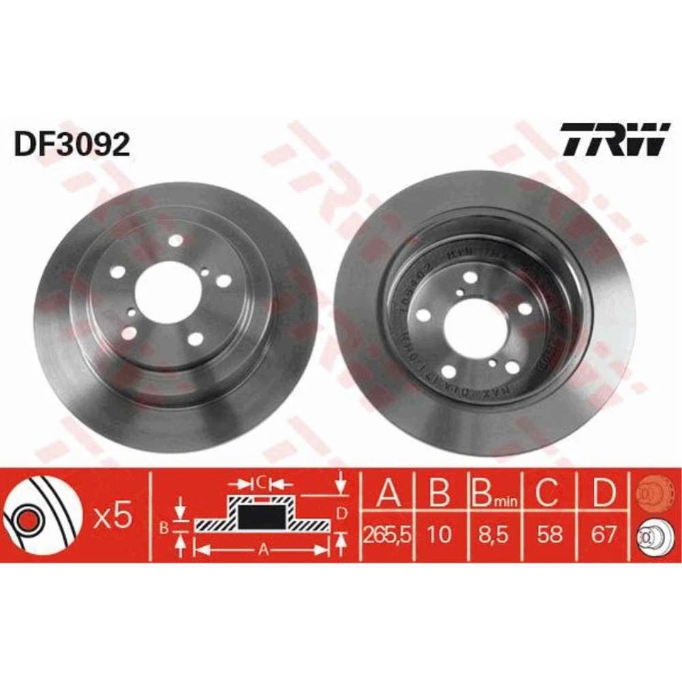TRW Kit Disques de Frein Arrière Plein + pour Subaru Forester Impreza Sg - Photo 2/4