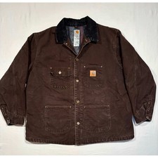 Carhartt C02 DKB Chore Coat Mens 2XL Brown Duck Canvas Blanket Lined Jacket