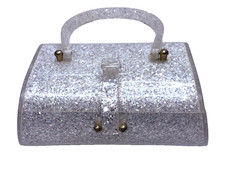 Vintage 1950s Florida Handbag Silver Glitter Confetti Fleck Lucite Made in Miami