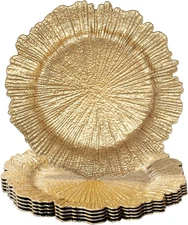 round 13" Gold Charger Plates, Set of 6, Reef Plate Chargers for Dinner Plates,