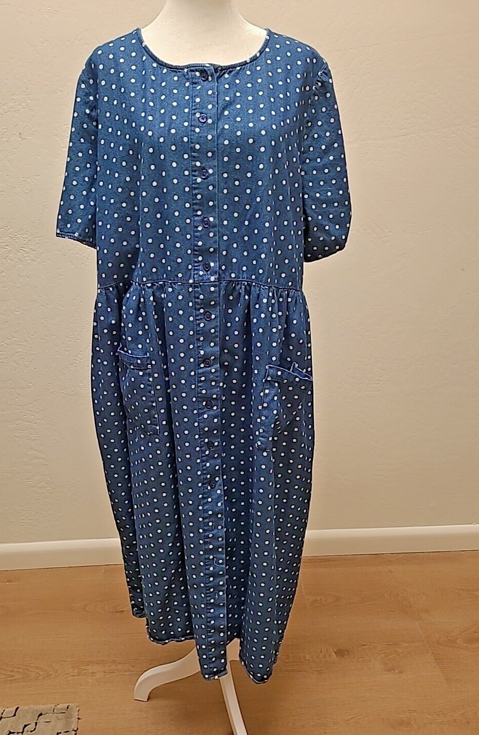 Woman Within Maxi Lightweight Denim Dress Short Sleeves Color Navy Size 24