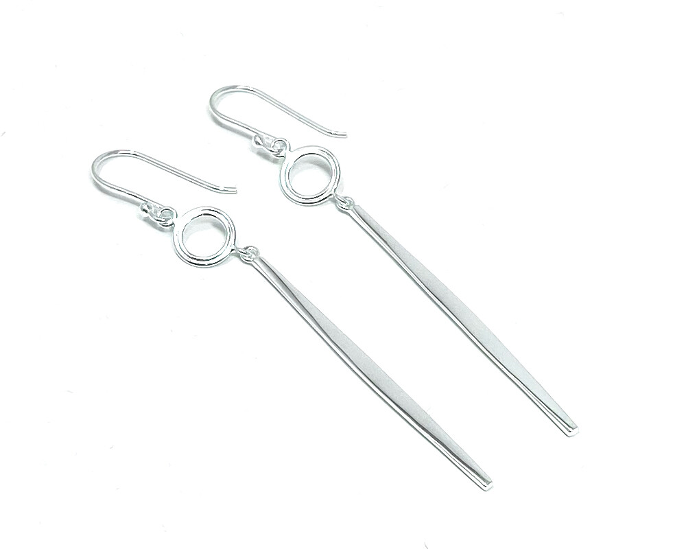 Long Bar Drop Dangle Earrings - Sterling Silver