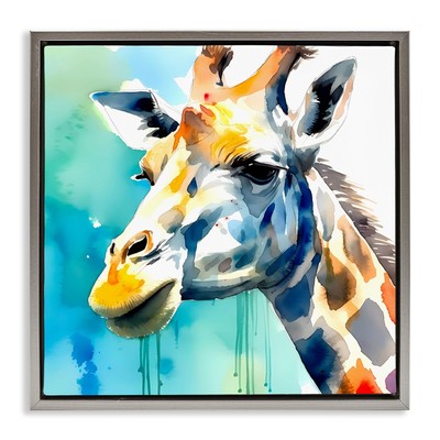 Giraffe with Blue Splash Framed Floater Canvas Wall Art Design by Walker Noble