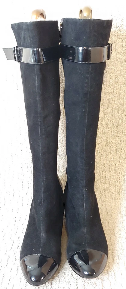 Taryn Rose Black Suede + Patent Leather Tr-Kura Boots 10M Knee High Wedge - Image 2 of 4