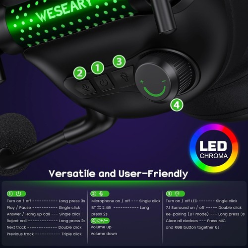 Ergonomic Wireless Gaming Headphones – 2.4GHz, 7.1 Surround Sound & LED Lights - Picture 8 of 15