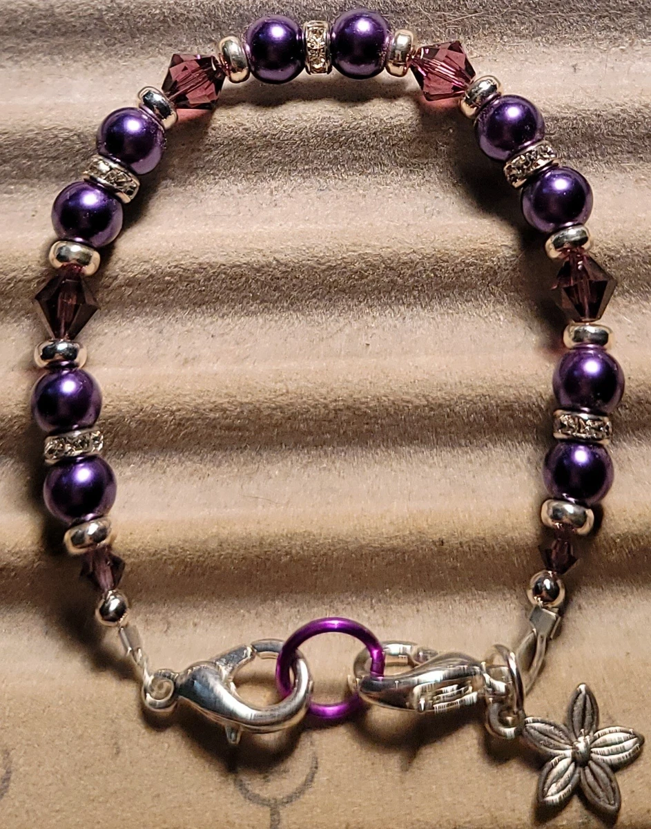 Purple Swarovski Elements Pearl Crystal Medical Alert ID
