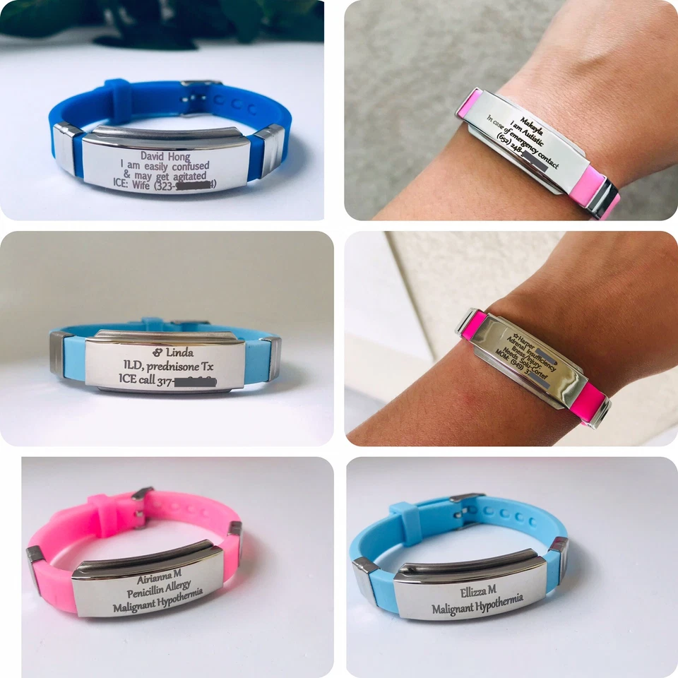 Pulsera Identificación Médica Personalizada Impermeable Alerta Médica Emergencia Brazalete Foto 3 de 4