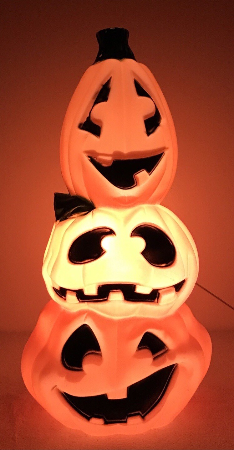 Vtg Halloween Pumpkin Stack Blow Mold Jack O Lantern General Foam ...