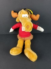 Vintage 1991 Nanco Bullwinkle The Moose 13  Plush Stuffed Animal Red Shirt Toy