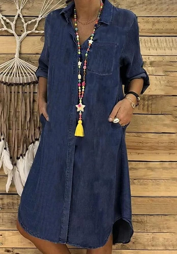 Women Spring Loose Long Sleeve Button Up Shirt Dress Dress Flowy Tunic Shifts - Bild 13 von 22