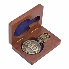 Collectable Pocket Watch DAD Word Embossing with Chain Roman Number Dial Pendant
