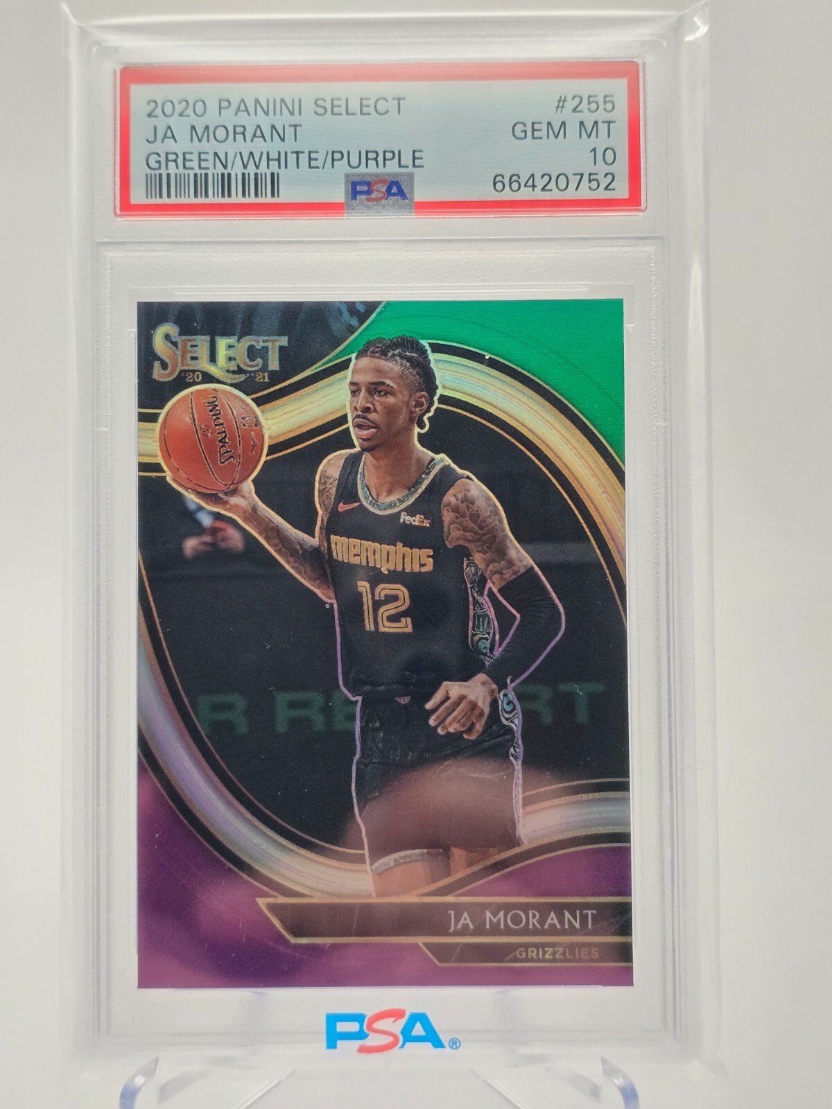 2020 Panini Select Courtside #255 Ja Morant Green/White/Purple PSA 10