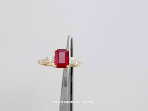3.10Ct Genuine Mined Real Ruby And Diamond 3 Stone Ring In Solid 14K Yellow Gold - Picture 11 of 11