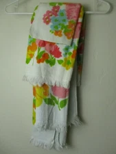 mid century modern bath hand towel set floral 3pc Burlington house USA cotton