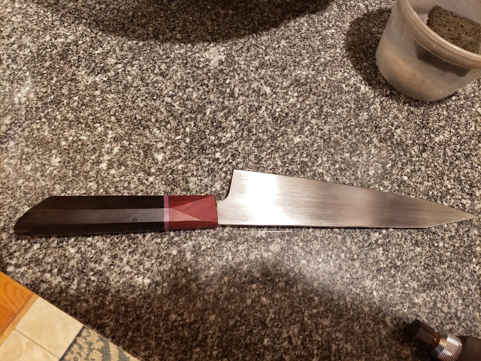 8 Inch 440c K-tip Chef's Knife With Ebony And Paduak Handle And Red And Blue...