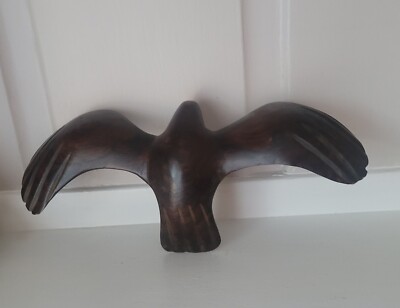 Vintage Dark Hard Wood Hand Carved Flying Eagle Bird Wings 12''