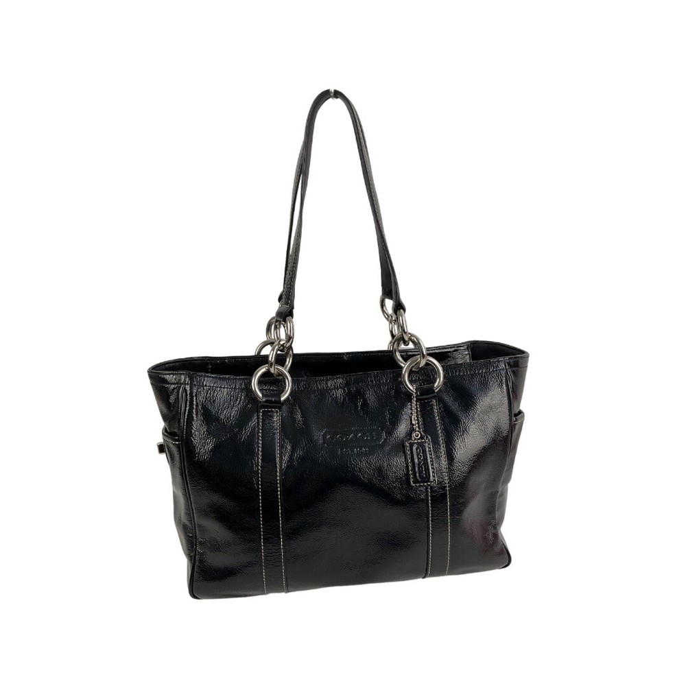 Coach Gallery Black Patent Leather Tote w/ Silver Chain Details…  Style #F12839