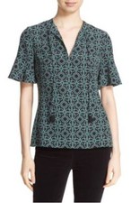 $225 NWT Tory Burch MASSEY Tunic Split Neck Short Sleeve Silk  Black Top sz 4