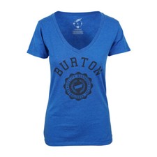 BURTON SNOWBOARD WOMENS V NECK ESTABLISHED T SHIRT BLUE