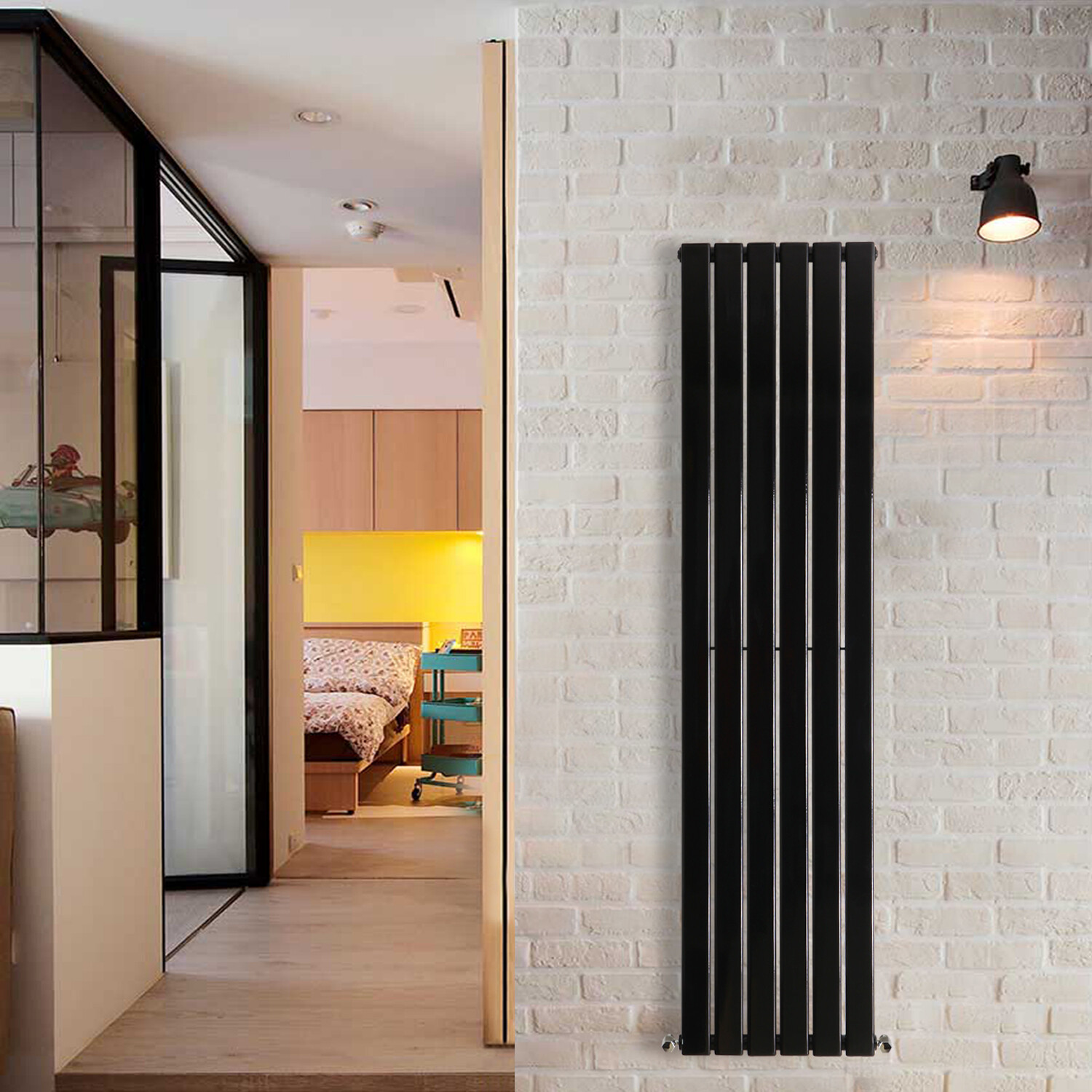 Black Designer Radiator Vertical Single 1600x408mm Tall Upright Flat Panel Rads