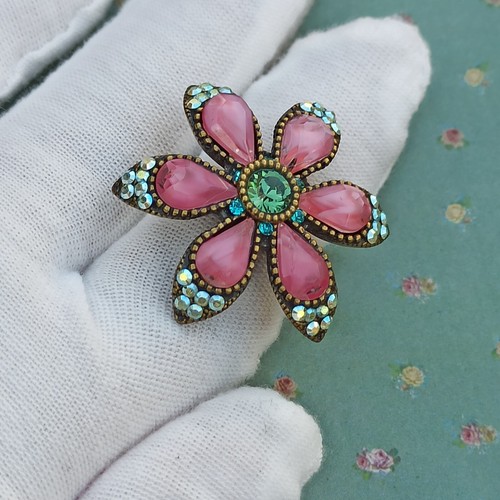Michal Negrin Ring Pink Large Star Flower With Swarovski Crystals Colorful Gift - Picture 11 of 22