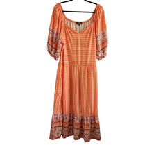 Suzanne Betro 2X Orange Paisley Maxi Dress Puff Sleeve Ruffle Pockets Boho