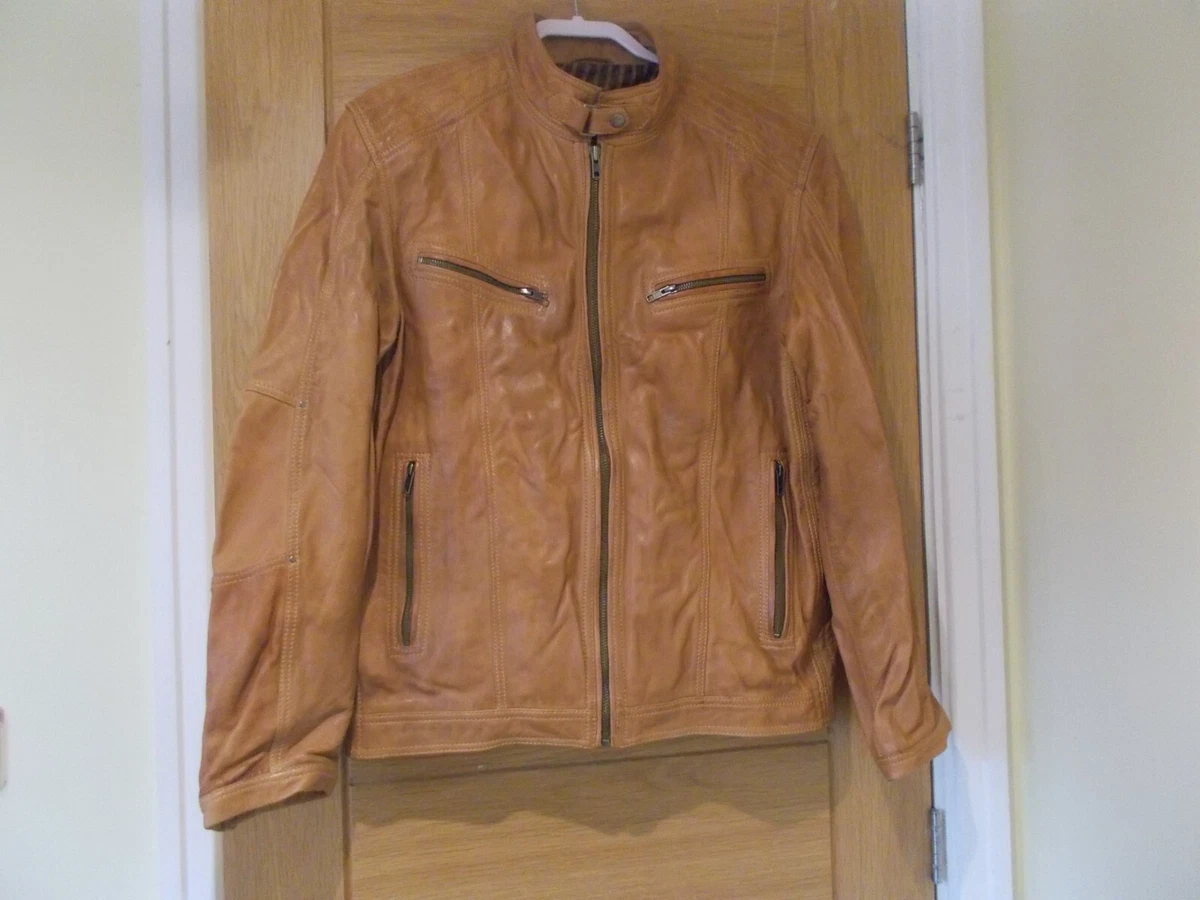Danier tan coloured heavy leather zip up jacket XL TG UK 46 FR 56 IT 56