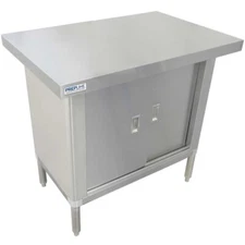 24"D x 36"L 304 Stainless Steel Enclosed Base Worktable with Sliding Doors
