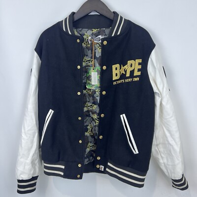 A BATHING APE BAPE SNAP FRONT VARSITY JACKET Sz Med OVO Owl