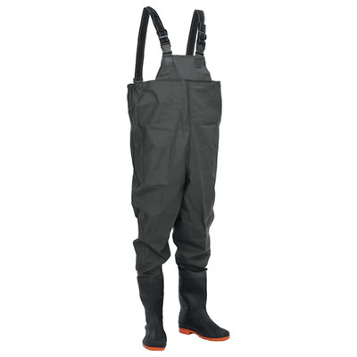 Chest Waders dunkelgrün PVC-beschichtetes Polyester Größe 40 mit angenähten Stiefeln 0,48 mm