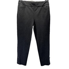 Chicos Women's Solid Gray Pull On Pants Size Medium Capri Button Accent Pockets