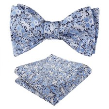 Mens 2pcs Classic Floral Pattern Self-tied Bow Tie and Handkerchief Set, Navy...