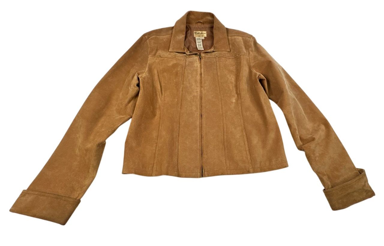 Vintage Collections By Tall Girl Brown Leather Full Zip Jacket. Women's Size 14