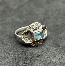 925 Sterling Marcasite Blue Topaz Ring Sz 6.5 - 3.7g