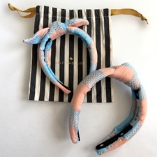 Lele Sadoughi Soft Knotted Headband Set Mother  Daughter Peach Blue Plaid New