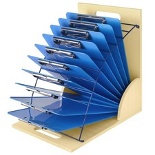 Desktop Clipboard Organizer Rack, Wooden and Metal Clipboard Holder, Clipboar...