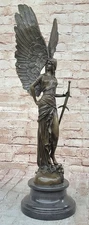 Handmade Louvre Winged Victory Athena 25" Bronze Marble Statue Sculpture Statue