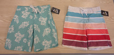 Lot of 2 Art Class Swim Trunks Boy Size 8 Blue Red Stripe Floral Shorts Lined