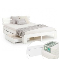 Holzbett 160X200 Doppelbett Stauraum Matratze Lattenrost Weiß Massiv Homestyle4u