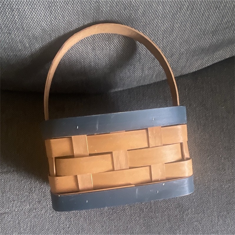 Woven Wood Storage Basket With Handle, Rectangle, Brown/Blue, 1 Pack