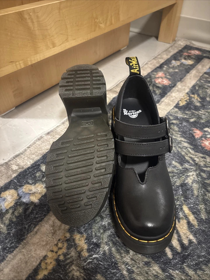 Zapatos Dr Martens Eviee Negro Mary Jane Grueso Plataforma Tacón Cuero Talla 9 Foto 4 de 4